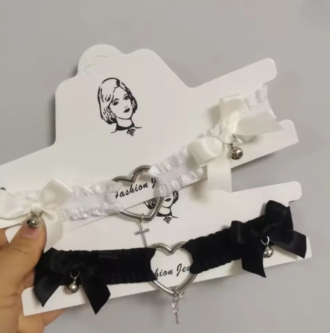 Elastic Garters Adjustable Elastic Garters Choker Leg Straps Bow & Hollow Heart Cross Charm Punk Cosplay BDSM Sexy Lace Accessories