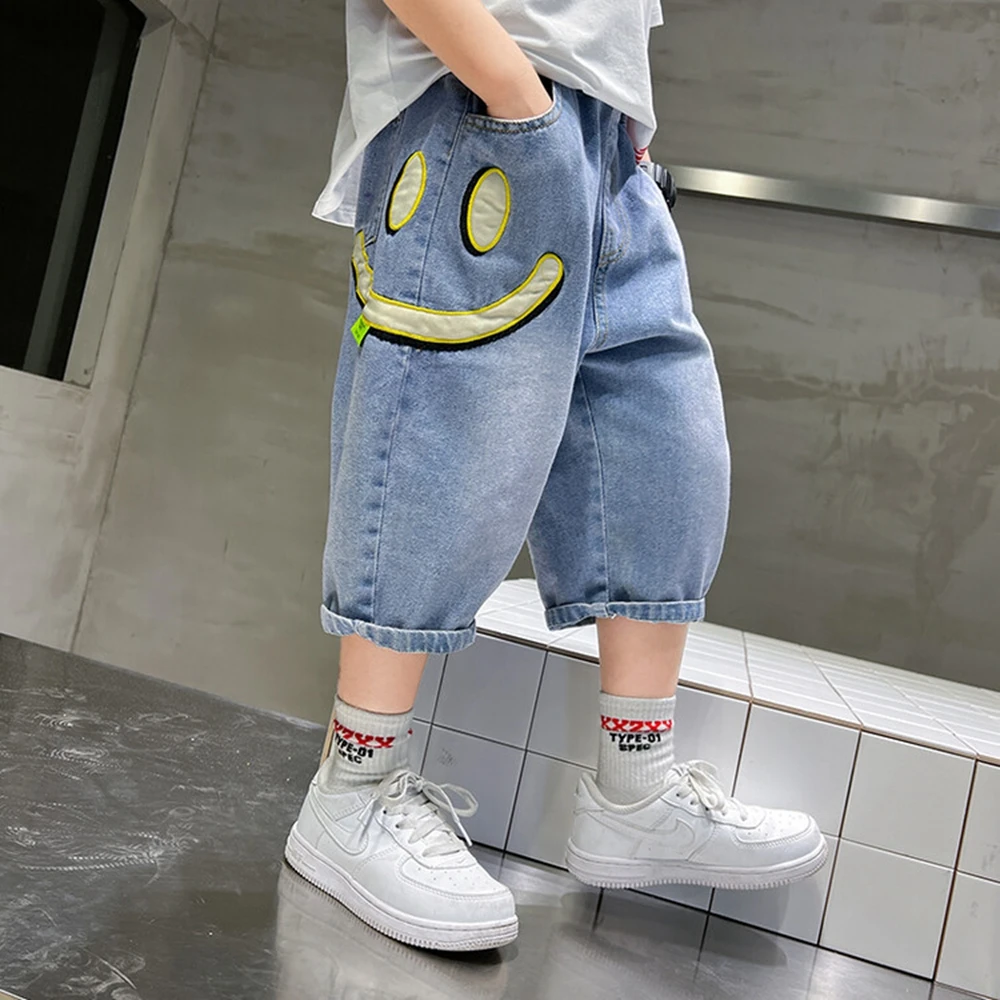 Big Smile Jean Shorts Boys Summer Denim Short Trousers Children Casual Loose Pant Denim Teen Kids Summer Beach Short 3-14Y