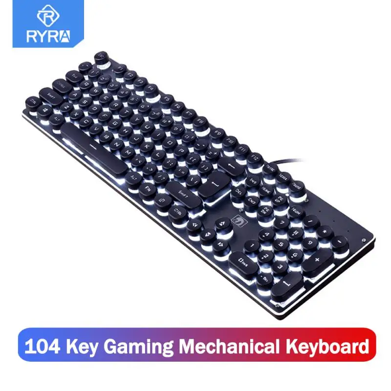 

RYRA USB Wired Gaming Mechanical Keyboard Retro Punk LED RGB Backlit Aluminum Base 104 Key Full Keypad For Computer Laptop Gamer