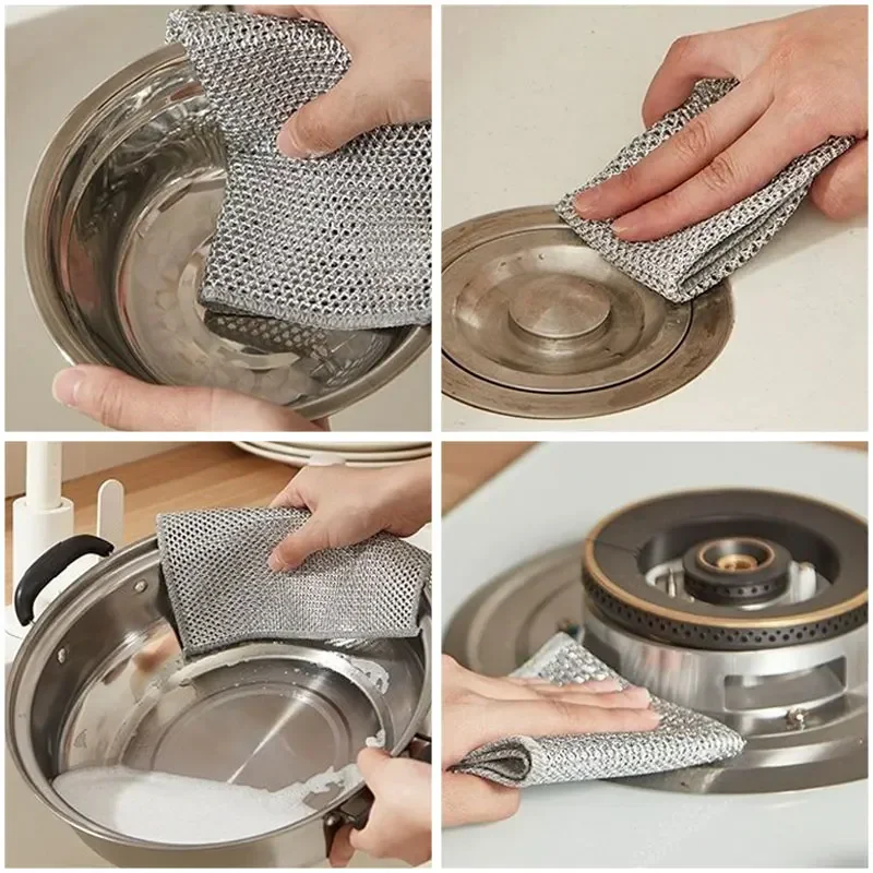 10pcs Thickened Steel Wire Cleaning Cloth Magic Dishcloth Multi-purpose Non Greasy Quick Drying Double-sided Kitchen Cloth cleaning tool