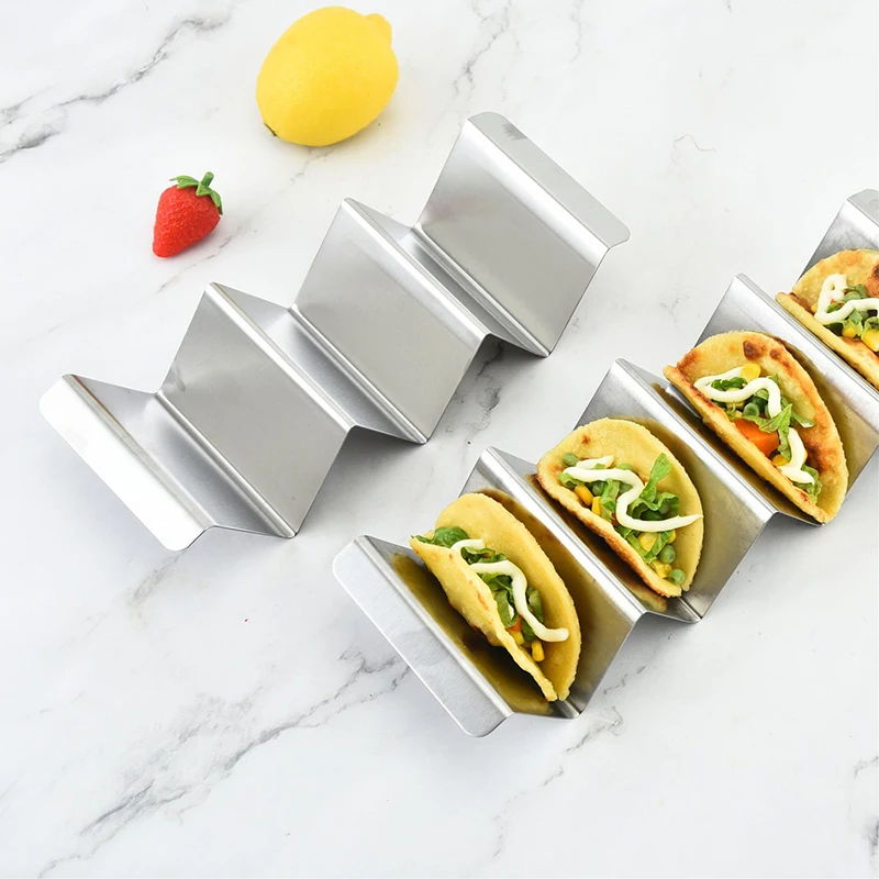 Stainless Steel Taco Holder Mexican Roll Rack Wave Shape 3 Compartment Tortilla Tray Baking Tools Kitchen Gadgets