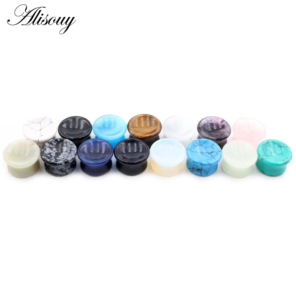 Ear Tunnels Plug Flesh Expander Stretcher Gauges Earrings Body Piercing Jewelry 2pcs Women Men Concave Natural Stones
