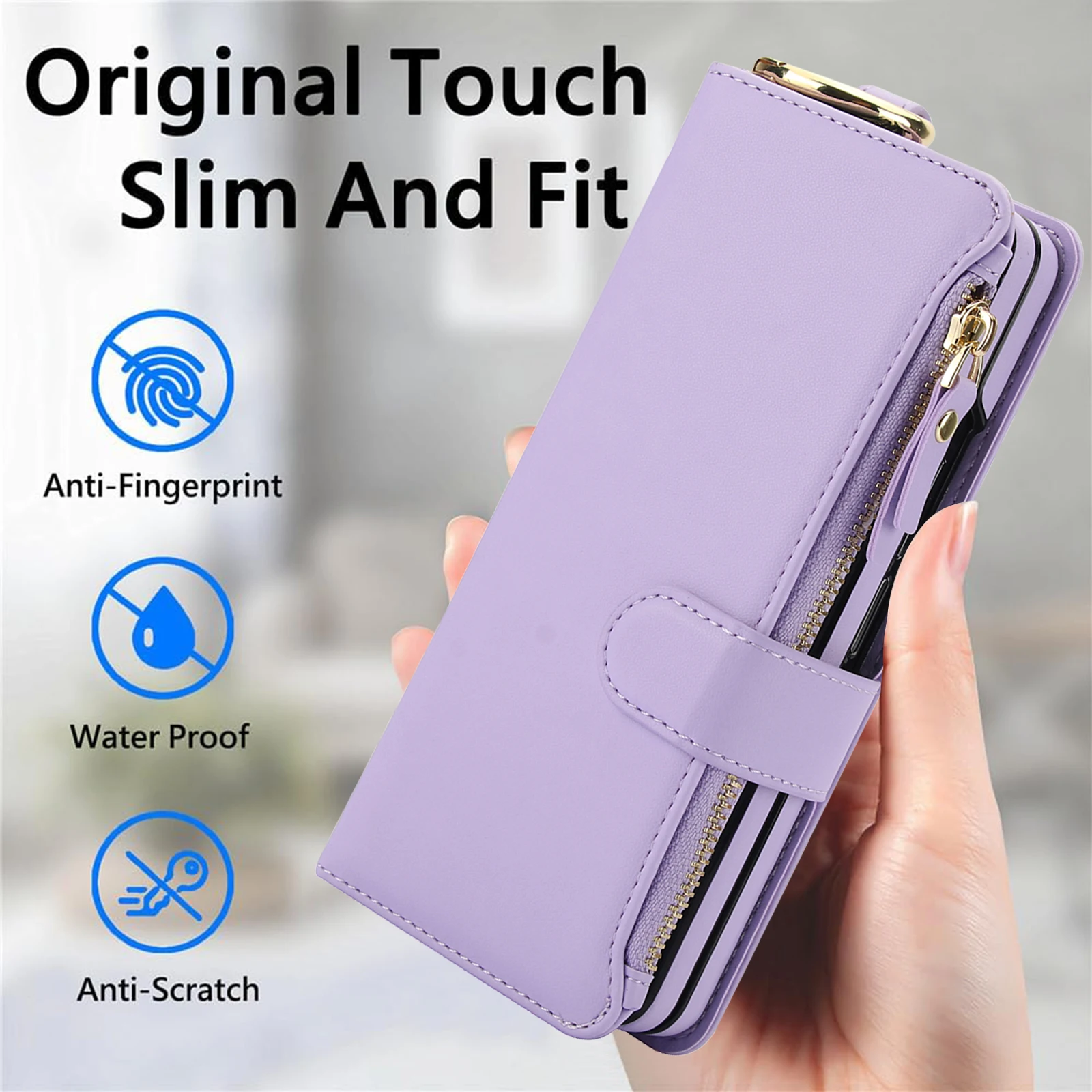 Elegant Multi-Functional Leather Crossbody Wallet Case with RFID Protection and Zippered Storage