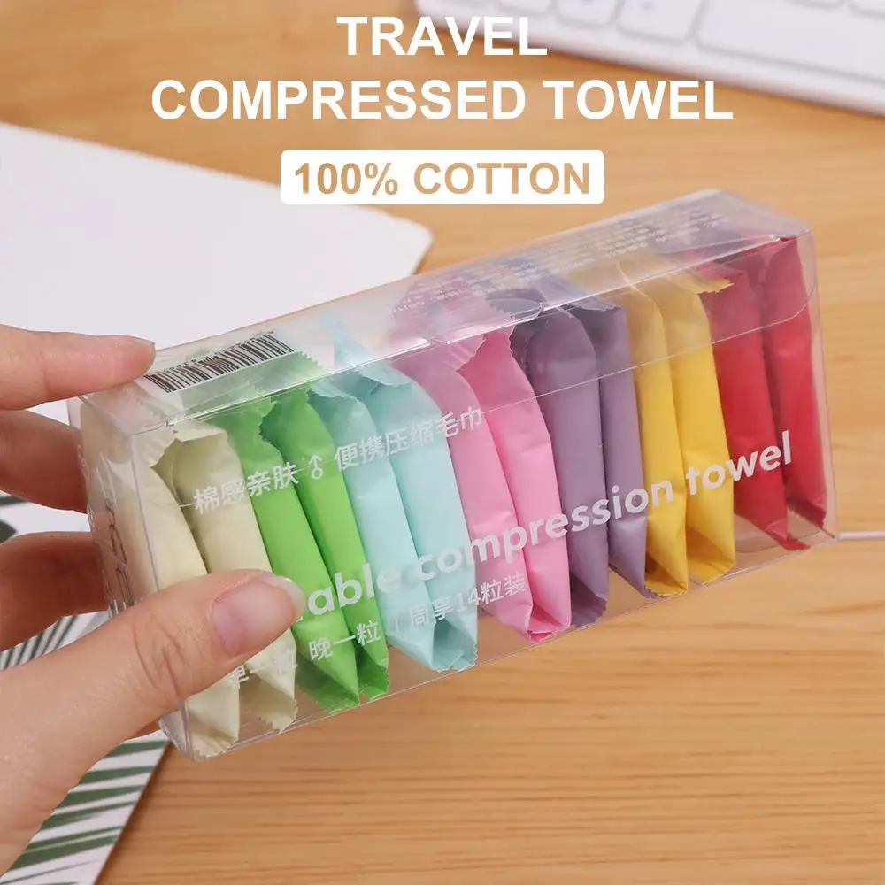 14Pcs Portable Compressed Towel Disposable Quick Drying Makeup Towel Pure Cotton Non-Woven Fabric Water Wet Wipe Travel
