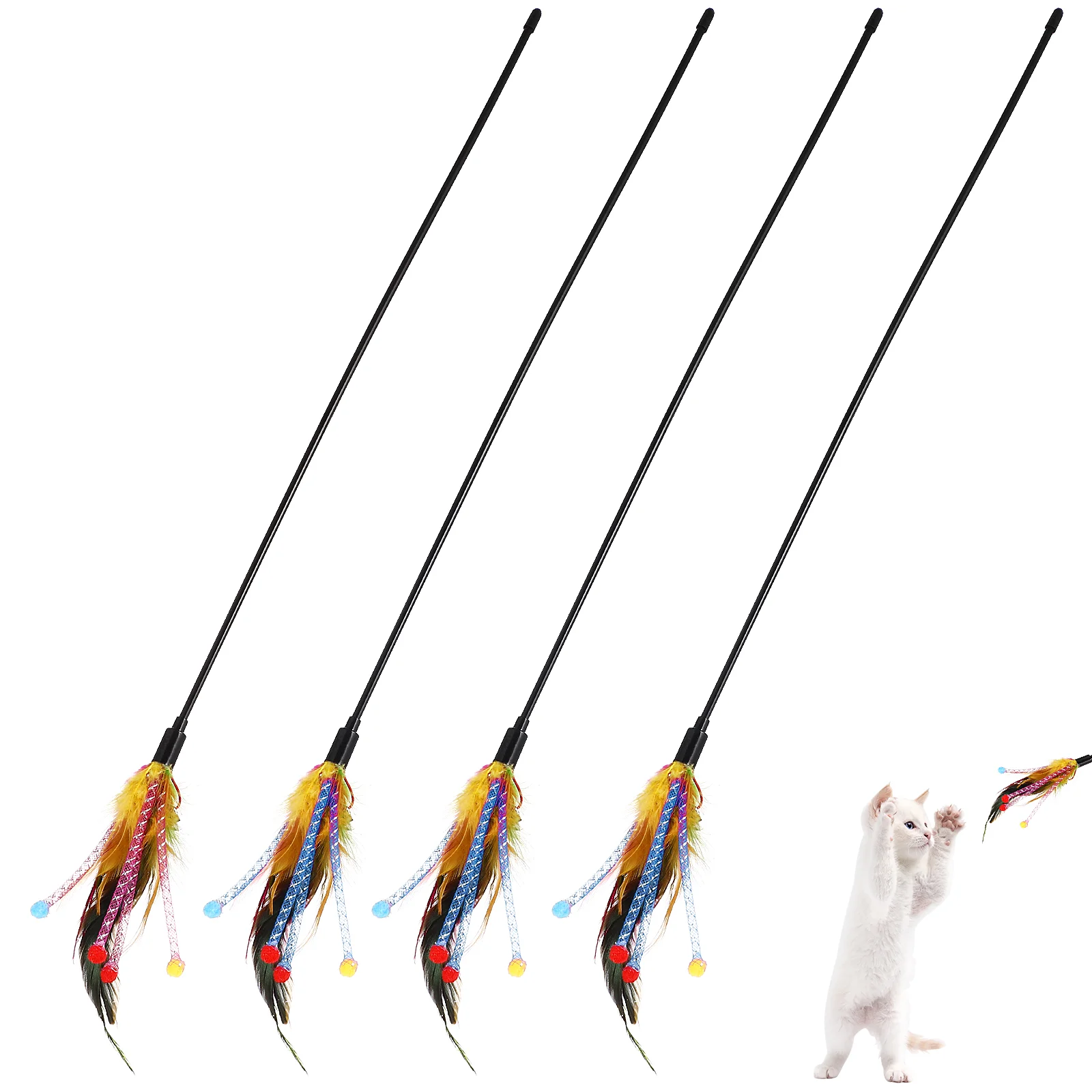 

4 Pcs Cat Teaser Cat Stick Toys Pet Supplies Ring Bell Cat Teasing Toy for Interactive Playing (Random Color)