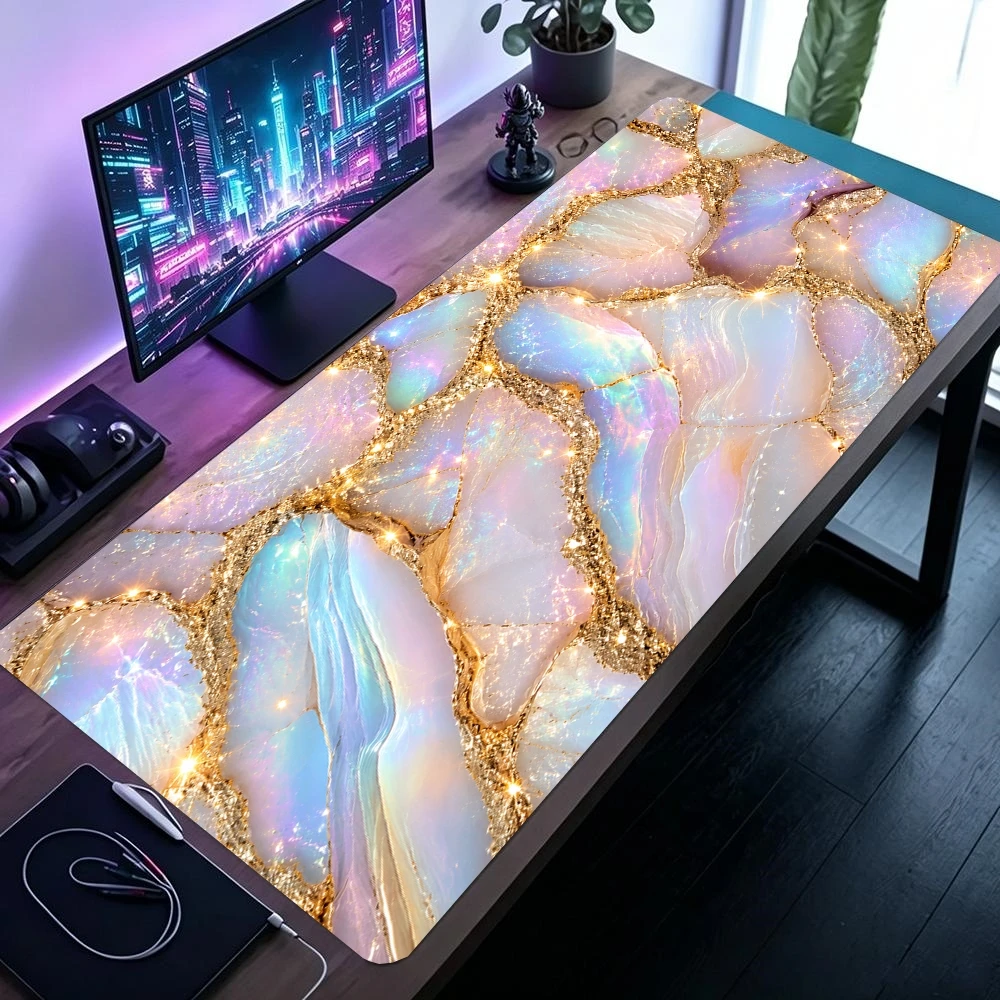 Luxurious Rose Gold Marble Texture Large Desk Mat - Premium Soft Rubber Gaming Mouse Pad and Keyboard Surface