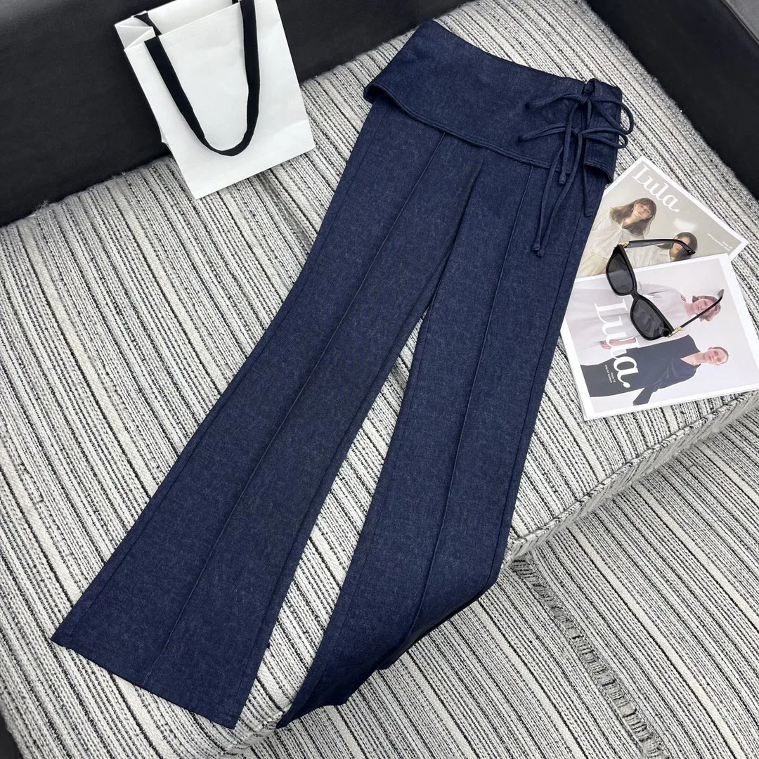 2024 Spring/Summer New Women's Wear Design Sense Bandage Waist Design Bell-Bottom Pants 0409