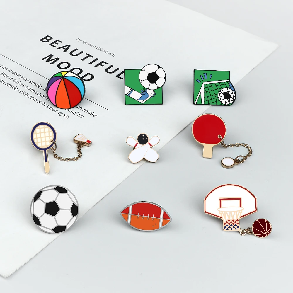 Fashion Sports Ball Lapel Pin Cartoon Football Basketball Volleyball Badminton Brooches for Women Men Kids Clothes Badge Jewelry - Image 5