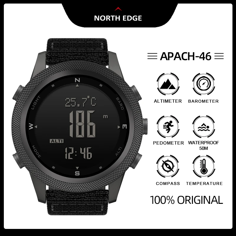 NORTH EDGE APACHE46 Men Sports Digital World Time Smart Watch Military