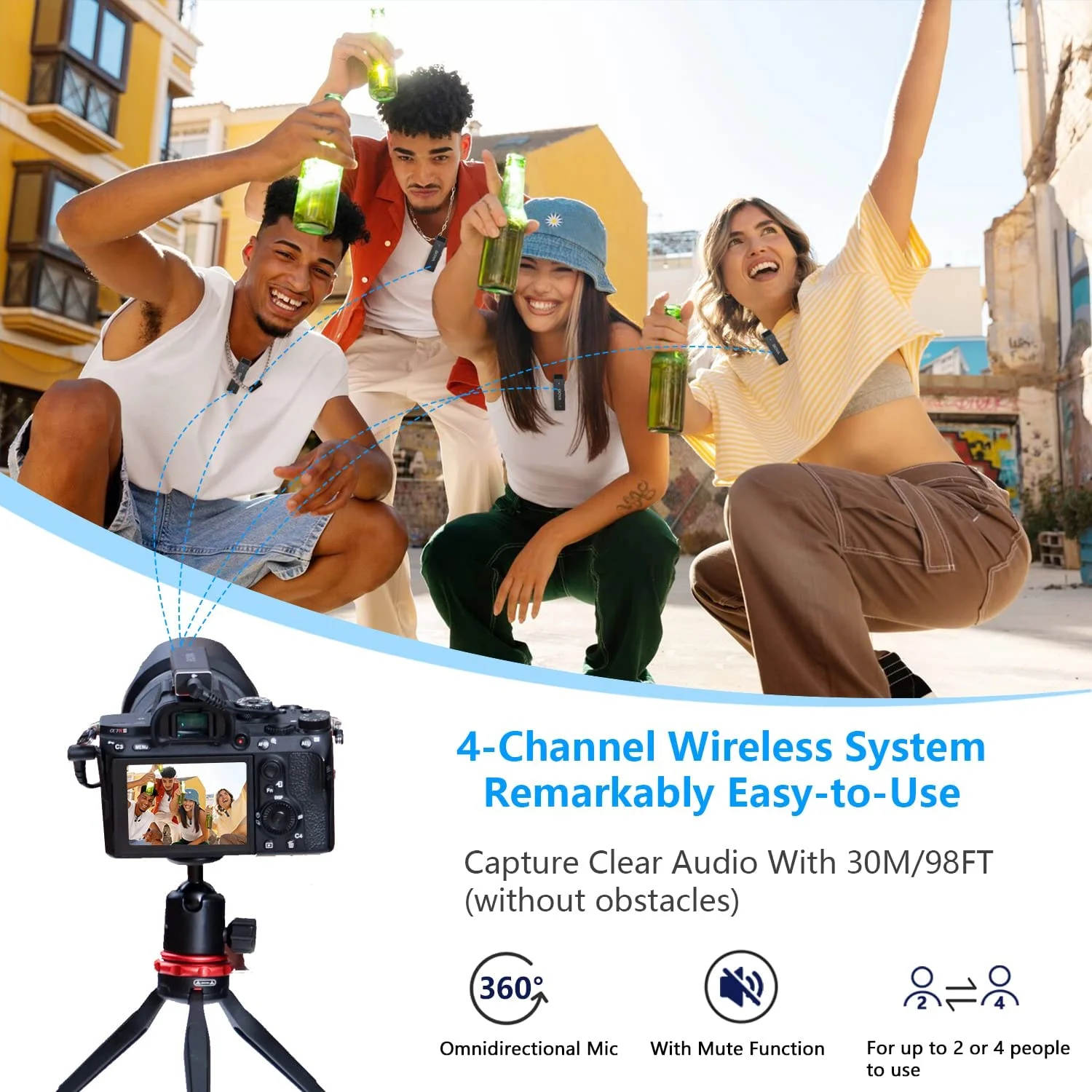 BOYA BY-W4 4-channel Wireless Lavalier Lapel Microphone for iPhone Android DSLR Cameras PC Computer Youtube Recording Streaming