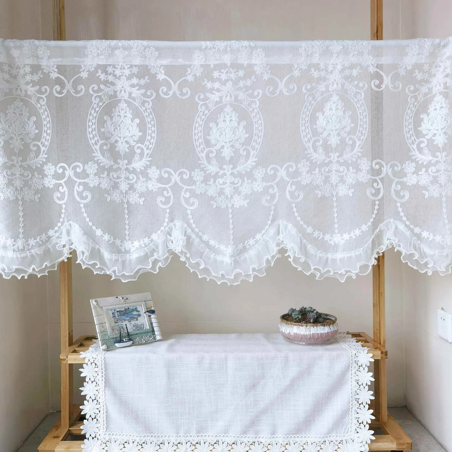 Tenda Floreale Rustica Per Finestra - Ricamata A Fiori Rossi, 45x90 Cm, 100% Poliestere - Foto 11