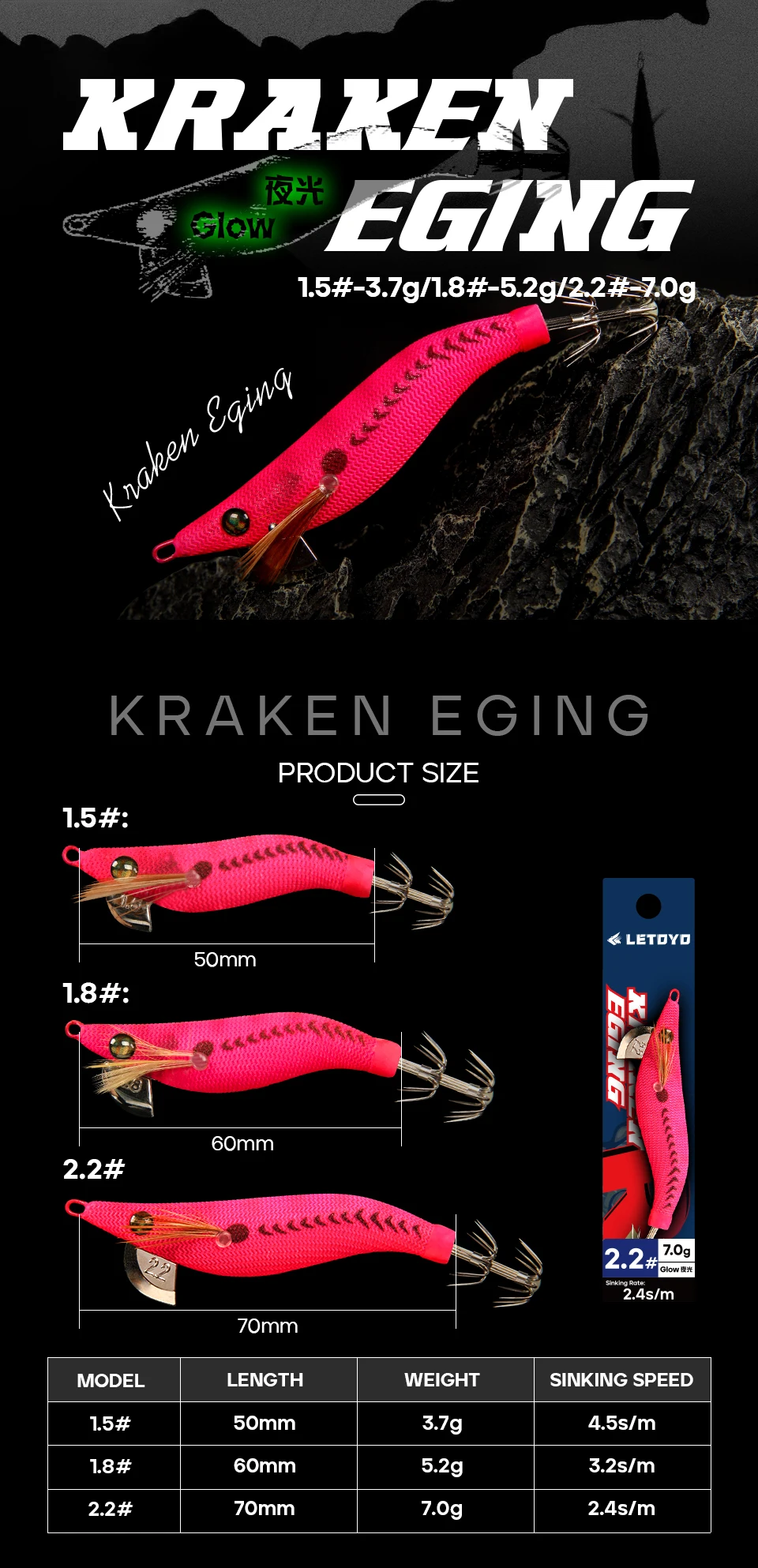 LETOYO 3,7–7 g KRAKEN EGING Mini-Tintenfischköder, leuchtende Tintenfisch-Jig, Garnelen-Egi-Webfuß, Oktopus, EGI-Köder, Tintenfisch-Seefischköder – Detail 7