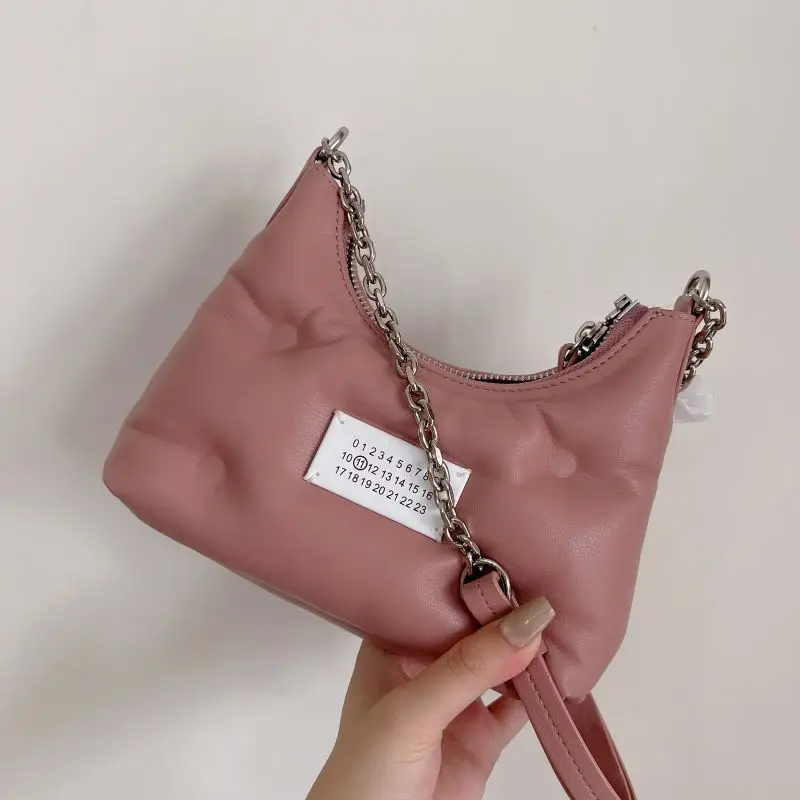 

New Trend Luxury Brand MM11 Hobo Silver Underarm Bag Sheepskin Down Filled Mini Cloud Bag Chain Shoulder Bag