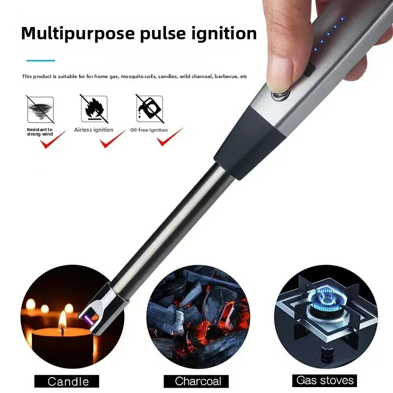 Windproof Usb Rechargeable Lighter With Power Display, Arc Ignition Gun, Kitchen Igniter, Gas Stove, Barbecue, Ignition Tool