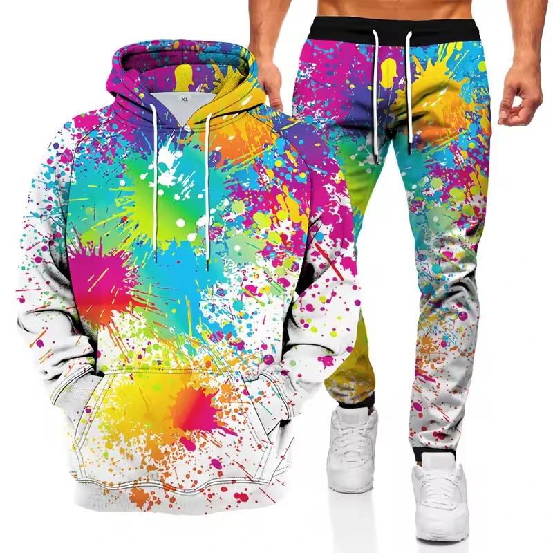Autumn 3D Printed Hoodies Pant Sets for Men