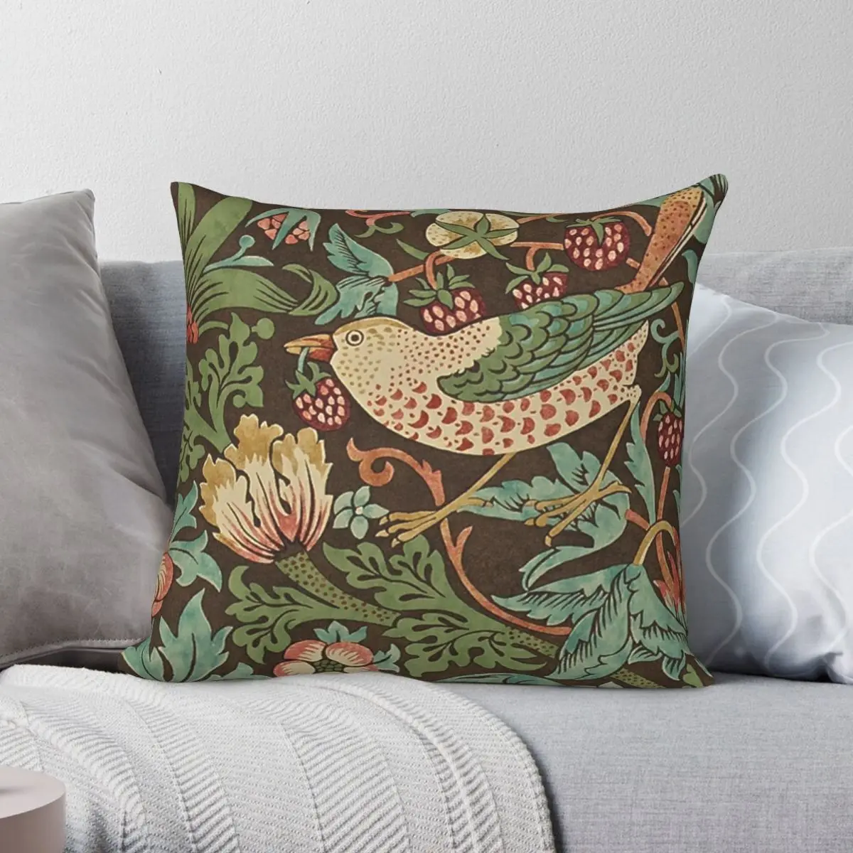 

William Morris Strawberry Thief Pillowcase Polyester Linen Velvet Creative Zip Decor Sofa Cushion Cover 18"