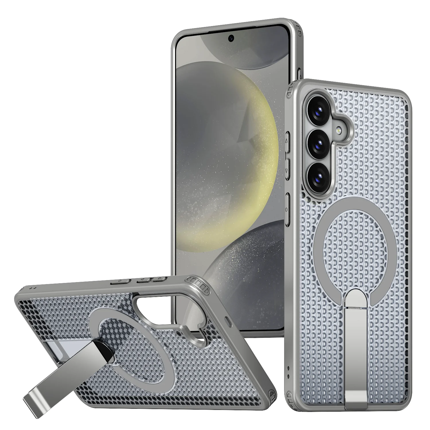 Magnetic Bracket Shockproof Rugged Phone Case with Heat Dissipation