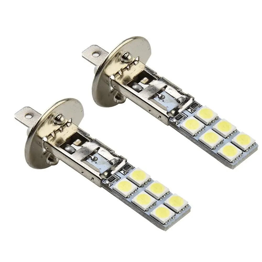 자동차 안개등 LED 헤드라이트 운전 전구, H1, 12SMD-5050, 6000K 하이 로우 키트 빔, 슈퍼 화이트, 밝은 방향 지시등, 55W, 세트당 2 개