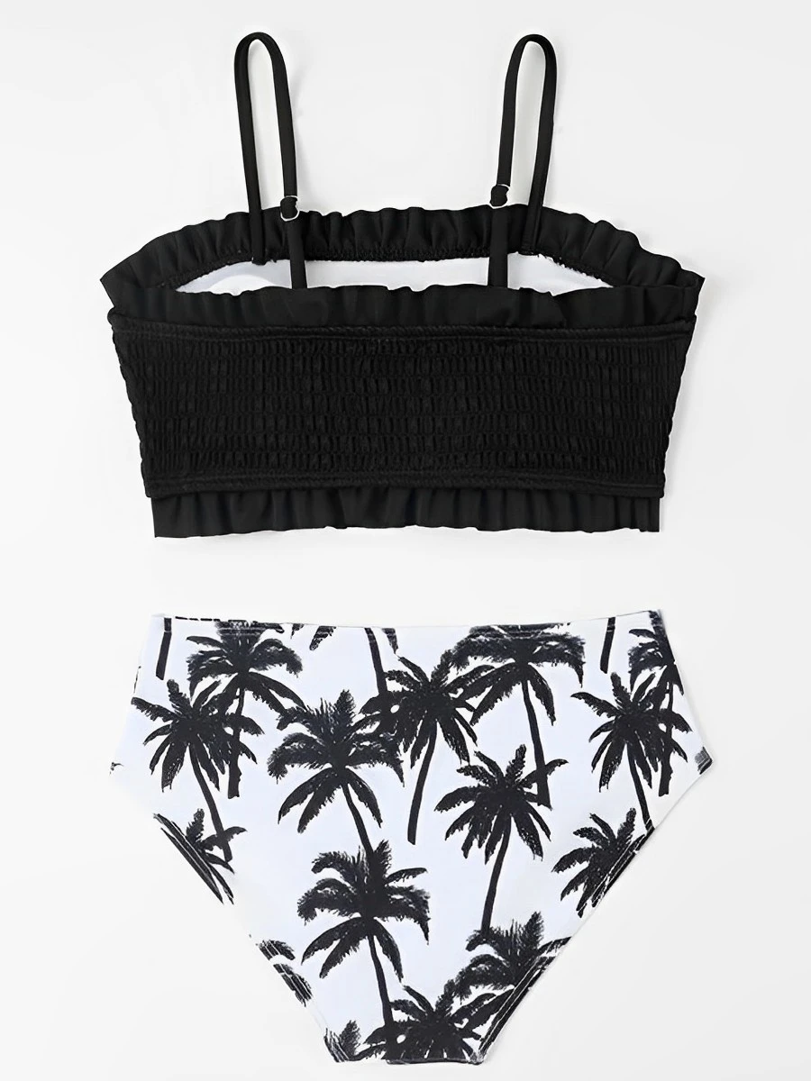 Print Strappy High Waist Bikini Girls Swimsuit Kids Swimwear Female Children's Bathers Beachwear