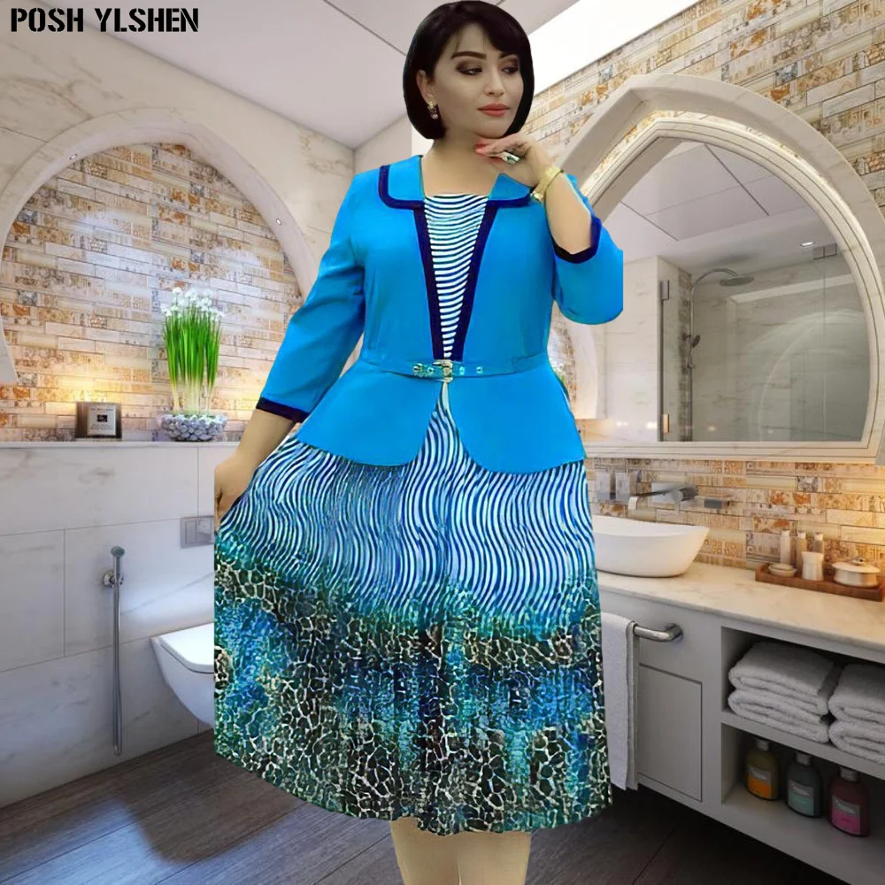 

Christmas Fake Two Piece African Dresses For Women XL-4XL Plus Size Clothing Dashiki Pleated Robe Femme Party African Clothes