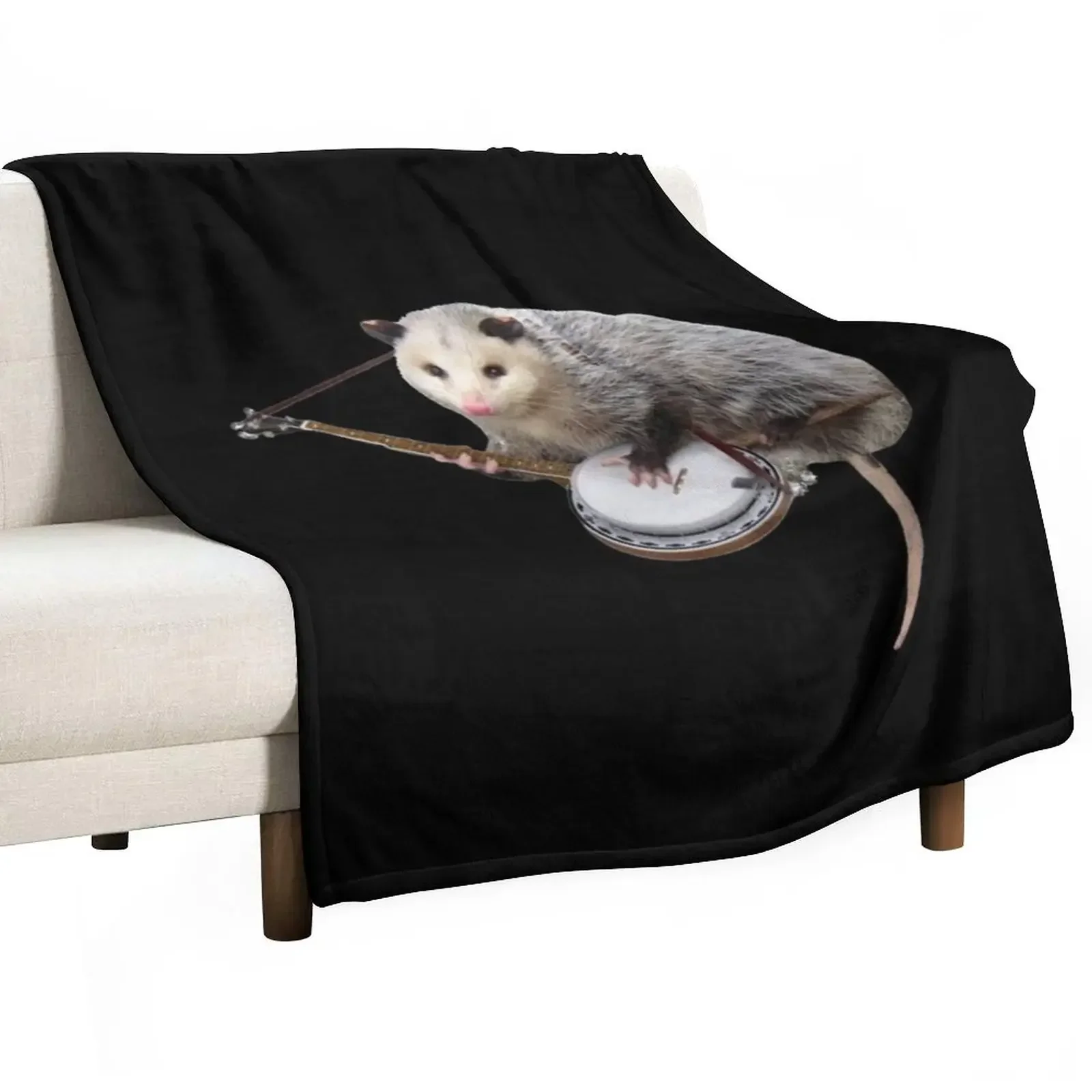 

Opossum Playing Banjo Throw Blanket Nap Flannels Blankets