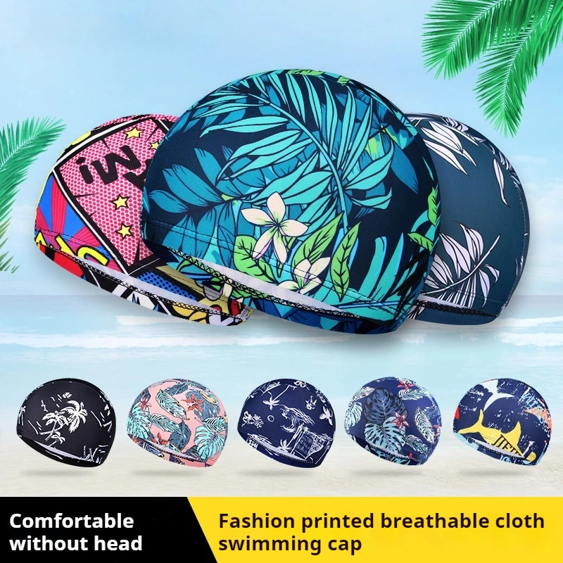 Cloth Swimming cap New-style Flower Cloth Cap Spot Fast-drying Fashion Pattern Knitted Swimming Cap