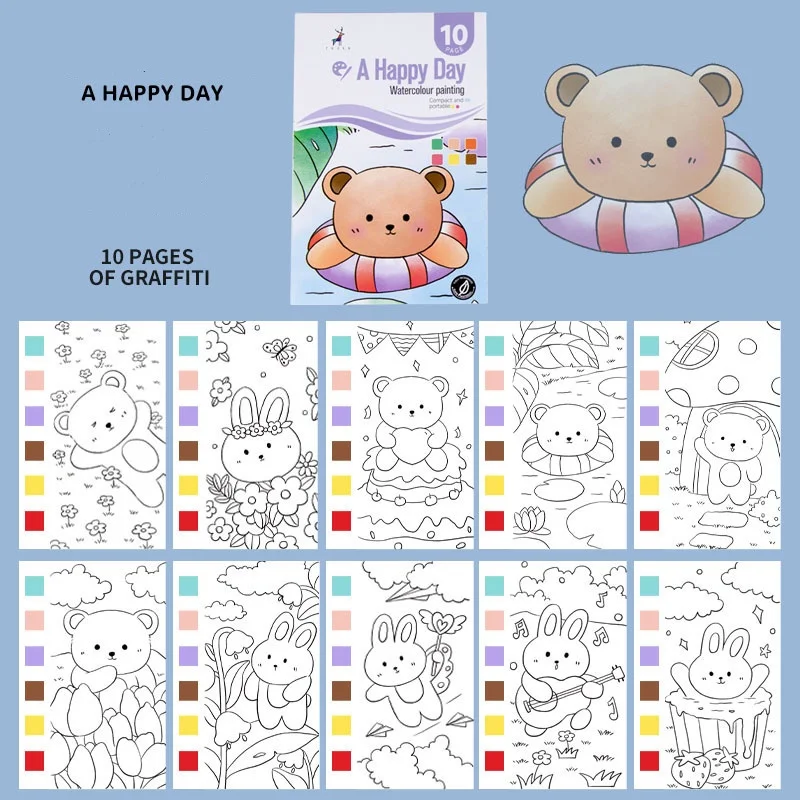 Kids Paint Coloring Book with Pigments - Watercolor Doodle Art Supplies for Toddlers, Sketch Pad & Drawing Paper for Children 5
