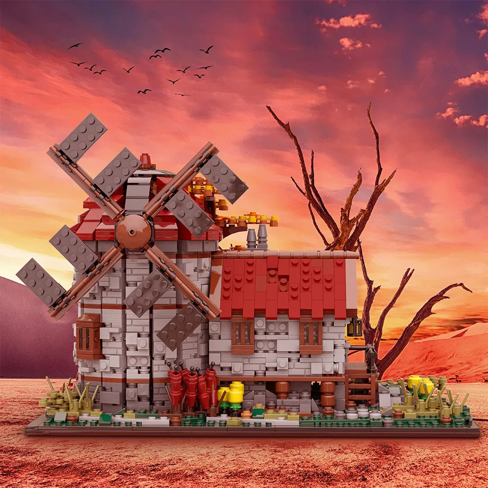 

Medieval Windmill Modular Architecture Building Blocks Set Flower Tree House Village Farm Bricks Model Toys For Children Gifts