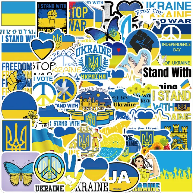 10/50Pcs Blue Yellow Ukraine Peace Stickers Ukraine National Flag Stickers Suitcase Luggage Laptop Skateboard Kids Gifts Toys 2