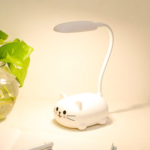 Cute Pet Animal Cat USB Recharge Battery Led Table Night Light Child Eye Protection Warm White Desk Lamp For Reading