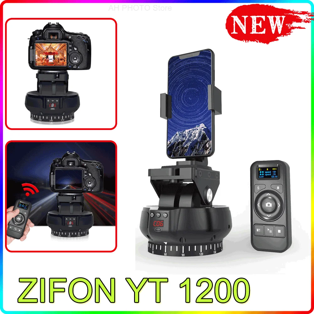 ZIFON YT-1200 자동 전동 회전 파노라마 헤드 원격 제어 팬 틸트 비디오 삼각대 헤드 안정기, 스마트폰 카메라용