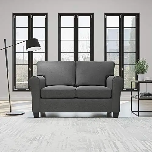 

Upholstered Loveseat with Rolled Arms \u2013 Living Room Furniture \u2013 Navy Small Loveseat - Seats Two \u2013 Loveseat for Sm