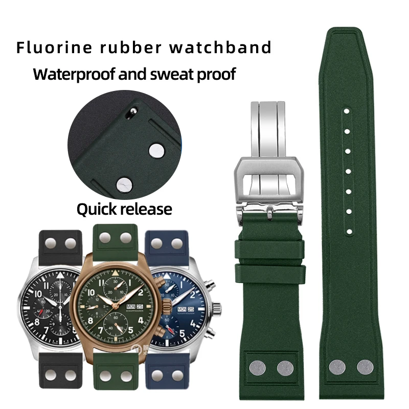 20Mm 21Mm 22Mm Rivetti Di Alta Qualità Cinturino Adatto Per Iwc Spitfire Big Pilot'S Watch Top Gun Iw503608 Cinturino In Gomma Fluorurata