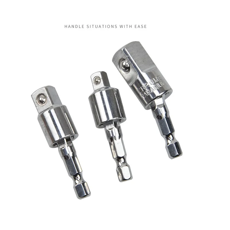 360 ° 에어 스크루 드라이버 링크 로드 1/4 3/8 1/2 전기 렌치, 육각 핸들-사각형 헤드 소켓 변환 연결