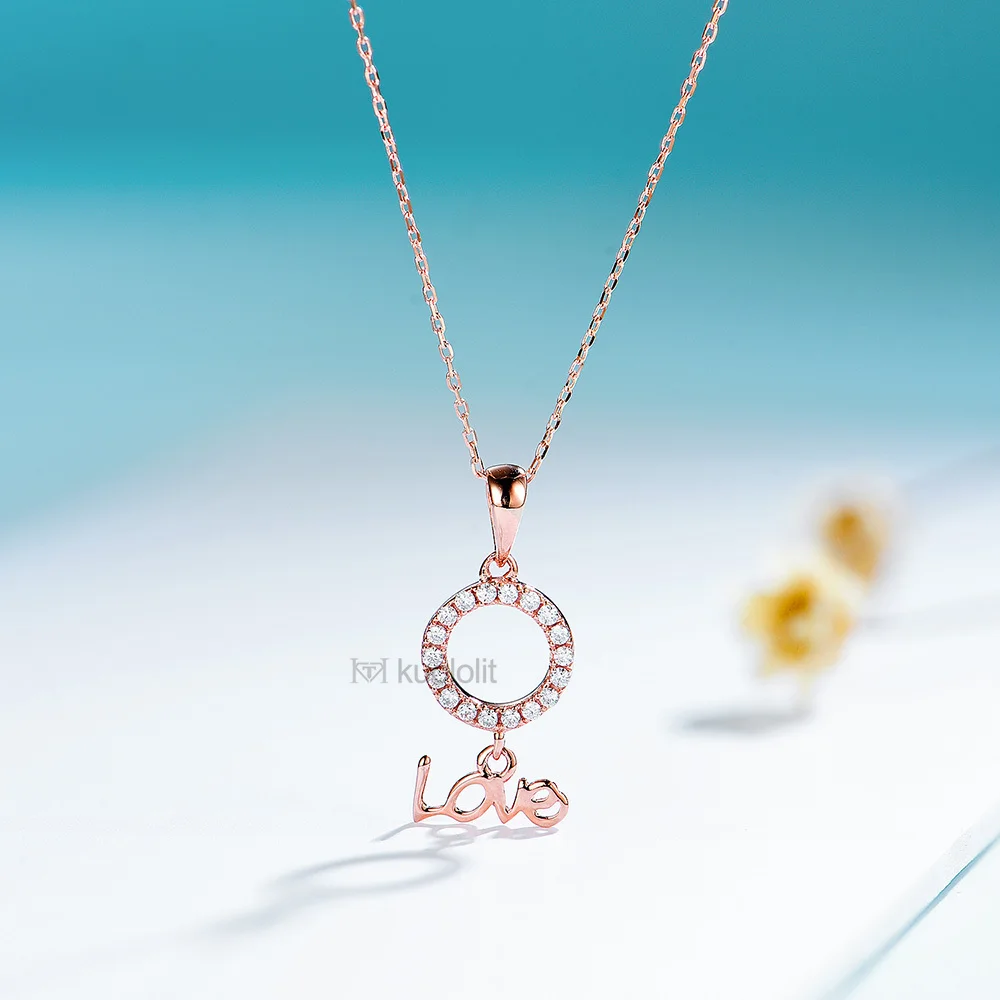 Kuololit Natural Diamond Necklace for Women Solid 18K 14K 10K 585 Rose Gold Love Pendant for Engagement Wedding with Chain 3