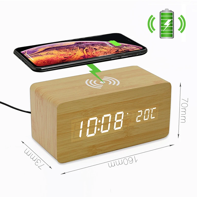 Led Digital Alarm Clock Mobile Phone Wireless Charging Desktop Clock