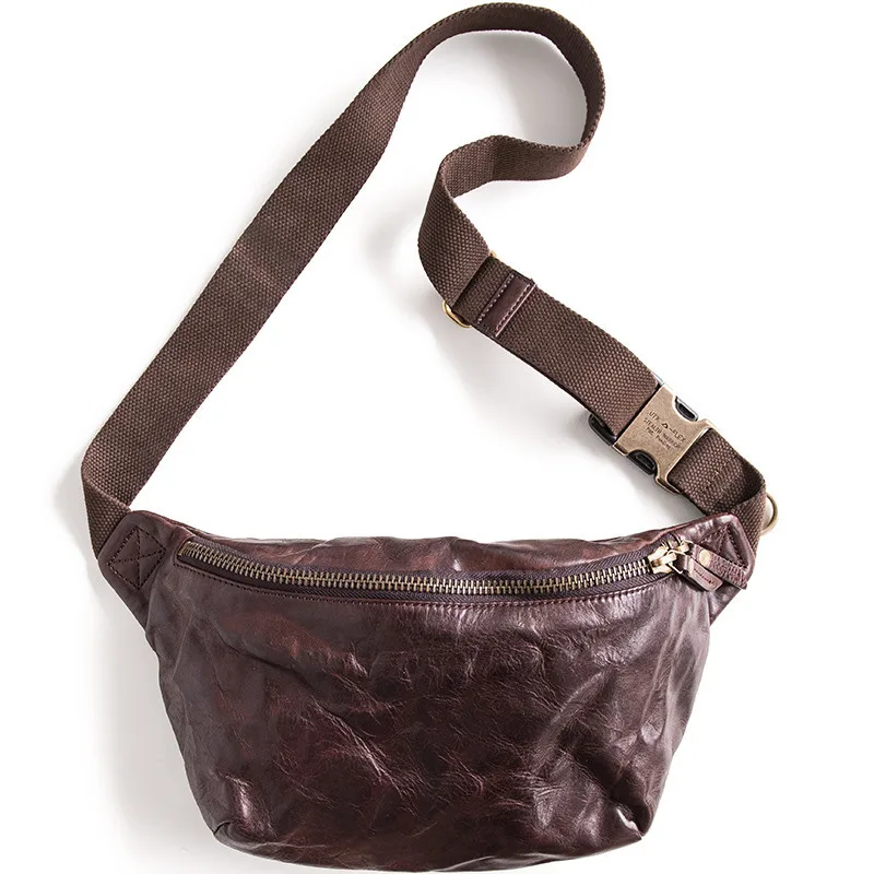 Vintage high quality genuine leather men's chest bag fashion casual first layer cowhide waist packs messenger bag teens belt bag