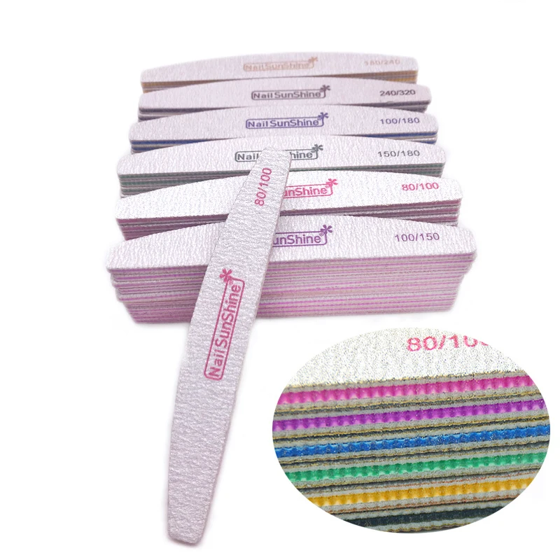 

50pcs Nail File Nail Sunshine Strong Sandpaper Washable 80/100/150/180/240/320 Buffer Block For Manicure Emery Board Boat Files