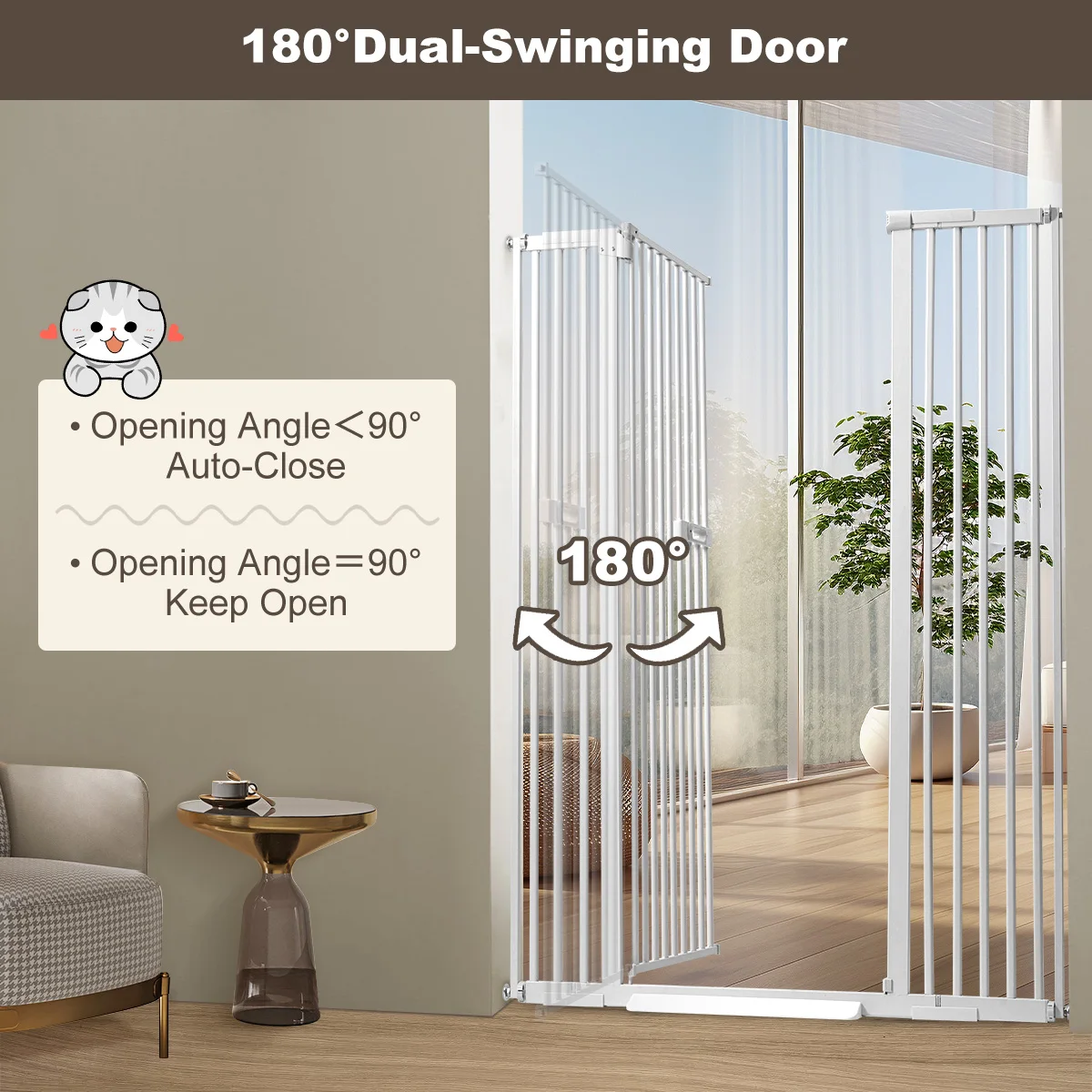 Ulifemate 59" Extra Tall Cat Gate, 30"-45" Extra Wide Pet Gate with 4" and 7.85" Extension Kits, Pressure Mount Kit Gate, White