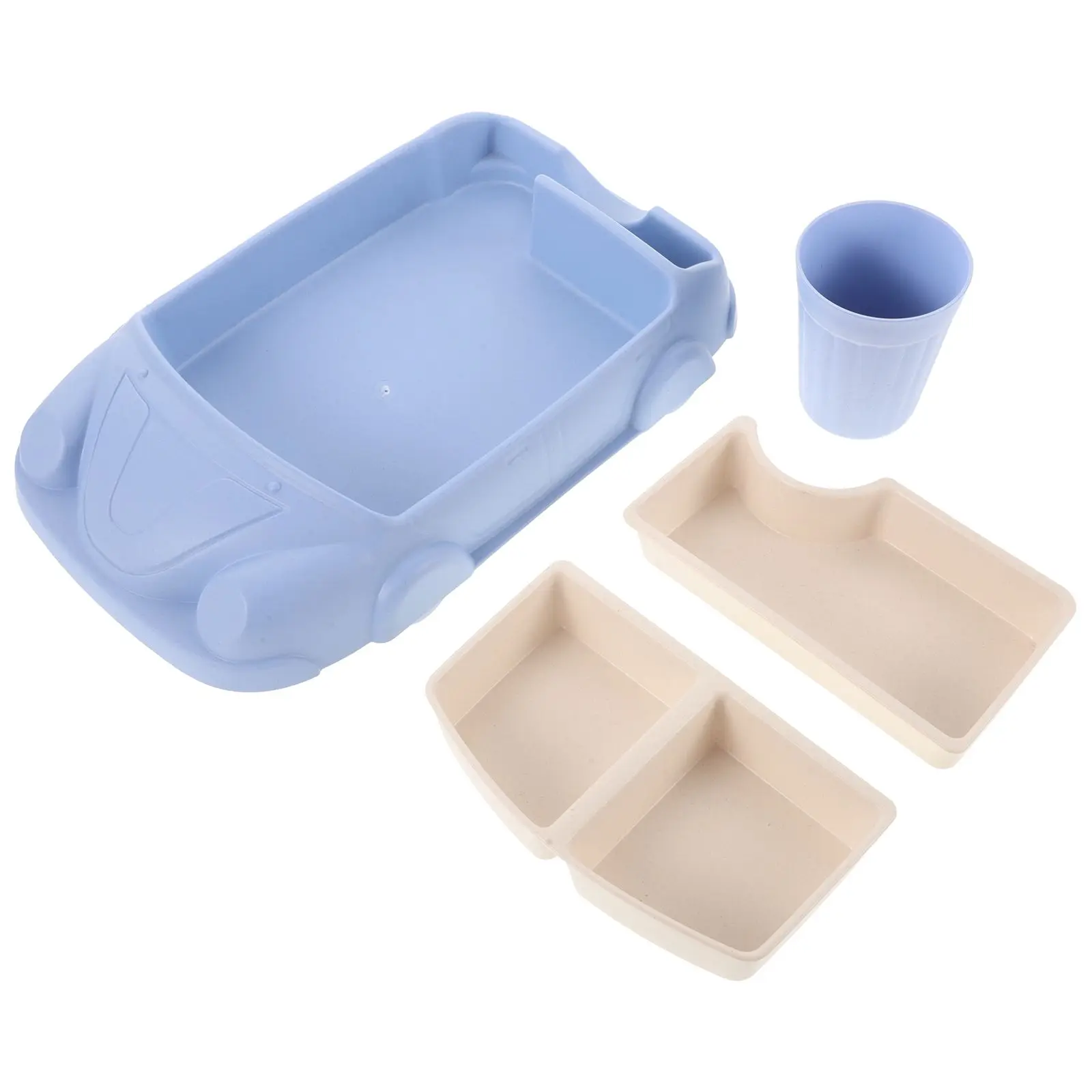 Baby Dishes Separate Plates Food Tray with Water Cup Car for Kids Car-shaped Dinner Fruit Platter Tableware