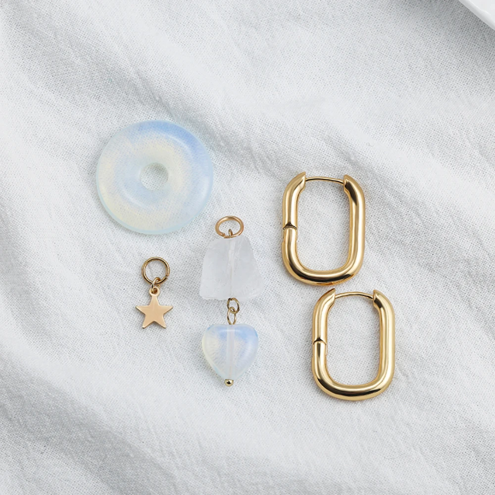 Boho Multicolor Natural Stone Star Heart Pendant Earrings Geometric Oval Hoop Huggies for Women Detachable Jewelry