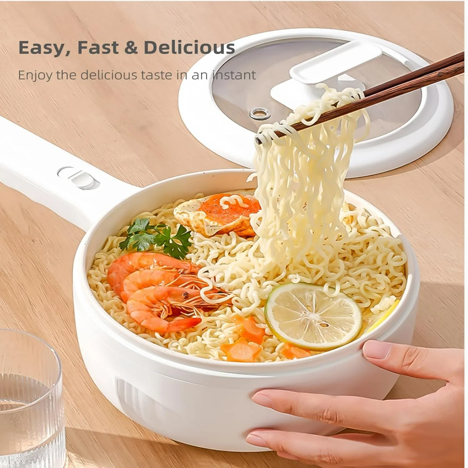 1.5L Non-Stick Saut&eacute; Pan with Adjustable Power-Perfect for Steak, Eggs, Ramen, Oatmeal-Ideal for College Dorms