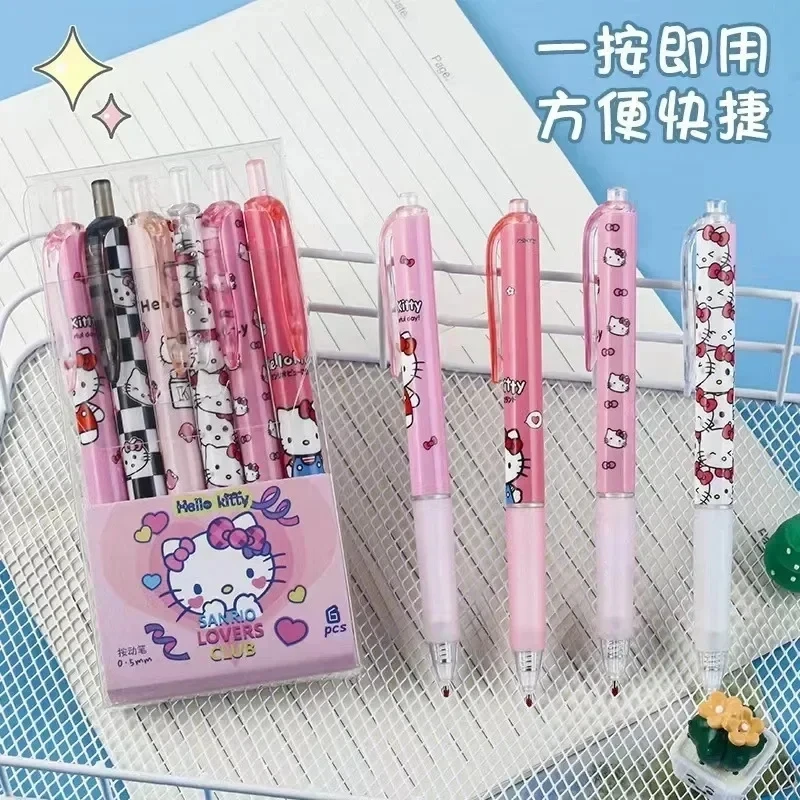 산리오 젤 펜 Hello Ktiiy 프레스 펜, 귀여운 학생용 빠른 철자 쓰기 도구, 0.5mm 블랙 학교 문구 선물, 12 개