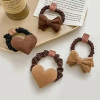 Korean Style Velvet Bow Heart Shaped Hair Ties High Elastic Scrunchie For Ponytail Holder Teens Girl Women Daily Rubber Band