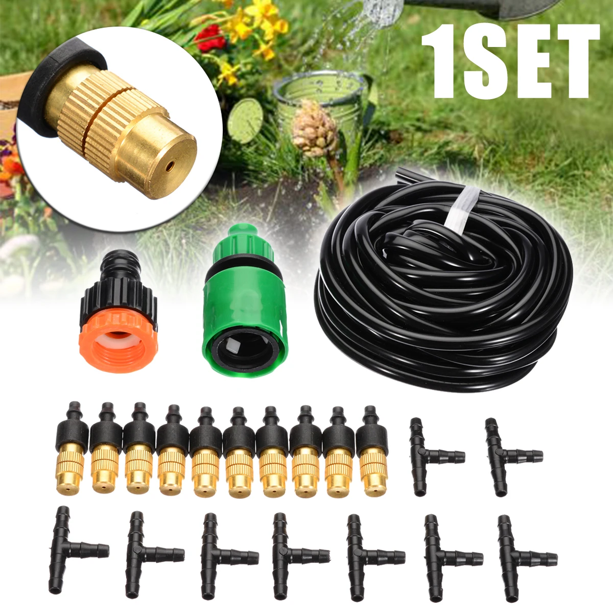 

1 Set Fog Nozzles Irrigation System Portable Misting Automatic Watering 5m Garden Hose Spray Head With 4/7mm Tee Connector