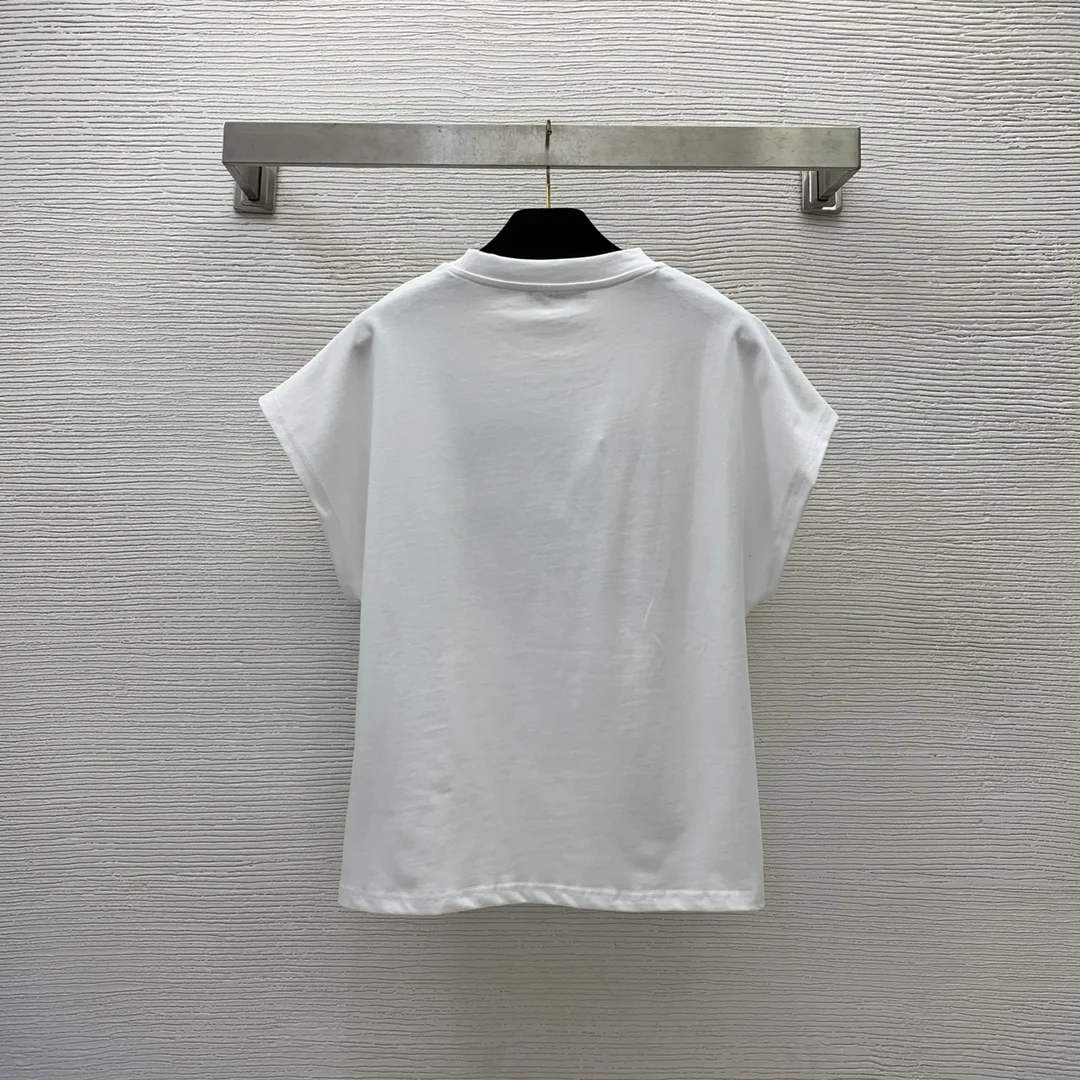 

Summer new cotton fabric chest big letter print drop shoulder short sleeve round neck celebrity style T-shirt top