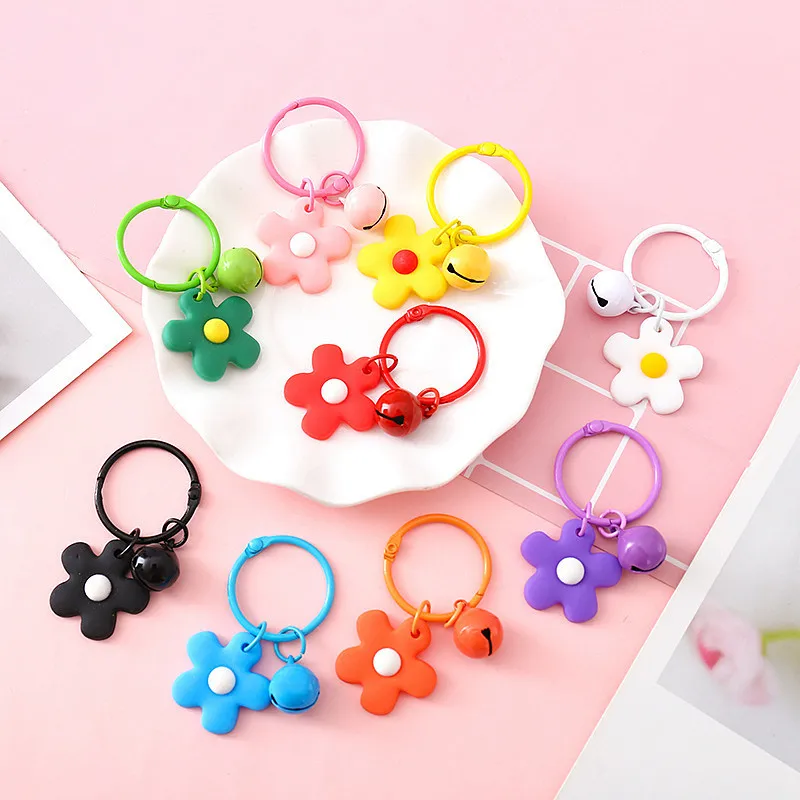 10pcs Open Ring Buckle Keychain Key Ring With Flower Bells Pendant For Diy Jewelry Making Key Chain Bag Pendant Accessories