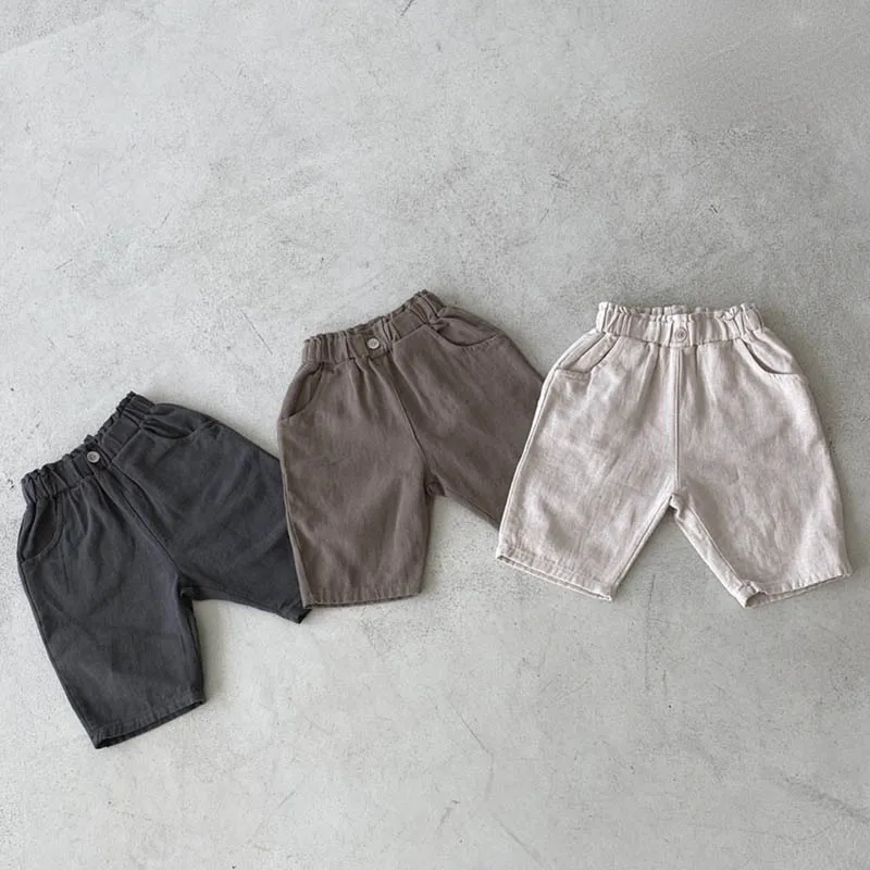 

Korea Summer Kids Shorts Pants 2024 Elastic Waist Solid Color Loose Casual Shorts for Boys Girl Shorts