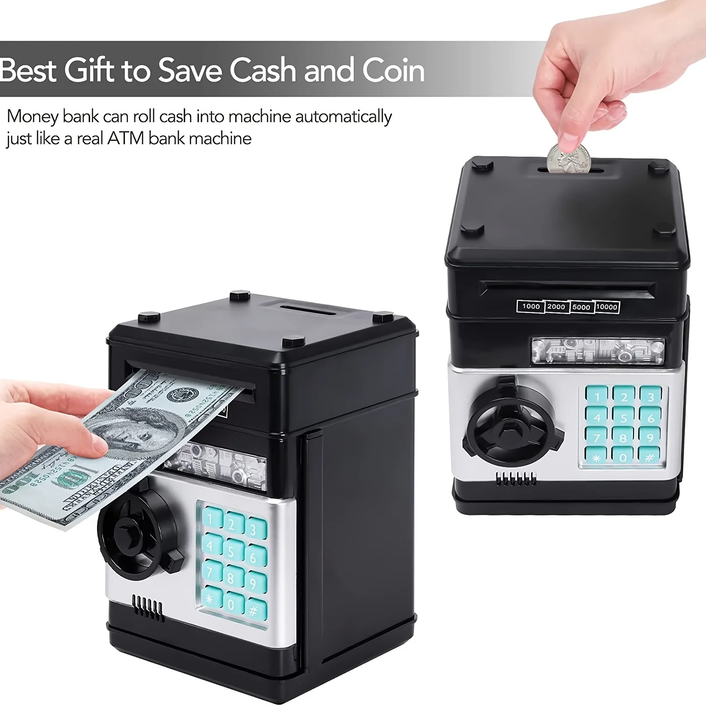 Boys and girls piggy bank, electronic coin piggy bank with password protection, ATM bank note scroll deposit box