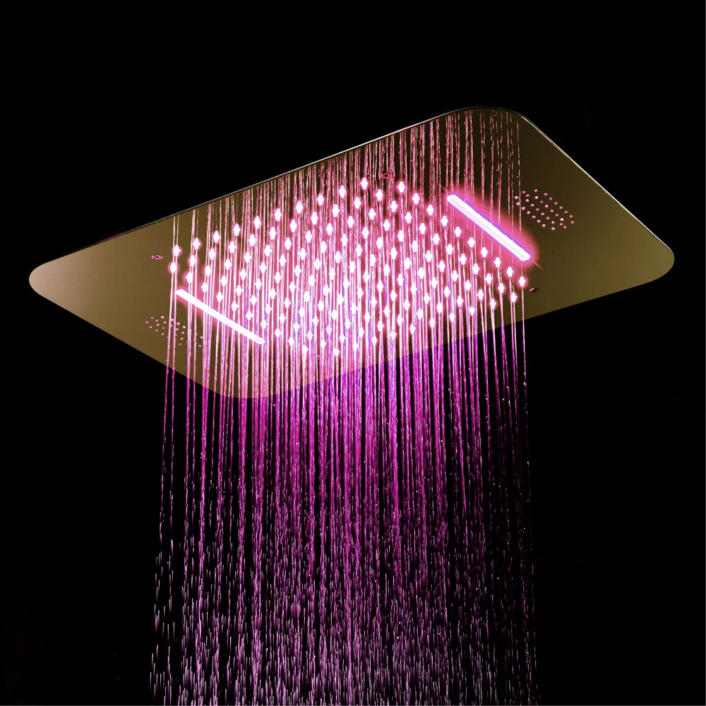 M Boenn Modern Golden Shower Faucet Set Bathroom Smart Concealed Thermostatic Mixer Ceiling LED Showers System Music ShowerHeads